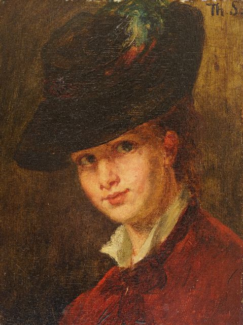 Thérèse Schwartze | Portrait of Lizzy Ansingh with hat, oil on panel, 24.0 x 17.9 cm, signed u.r. with initials