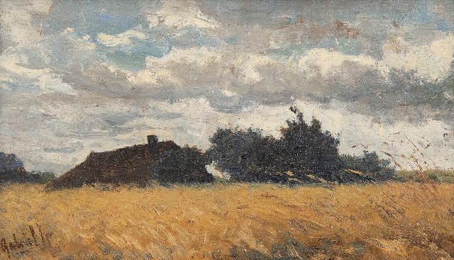 Gabriel P.J.C.  | Farmhouse hidden behind a cornfield, oil on canvas laid down on panel 19.8 x 33.6 cm, signed l.l.