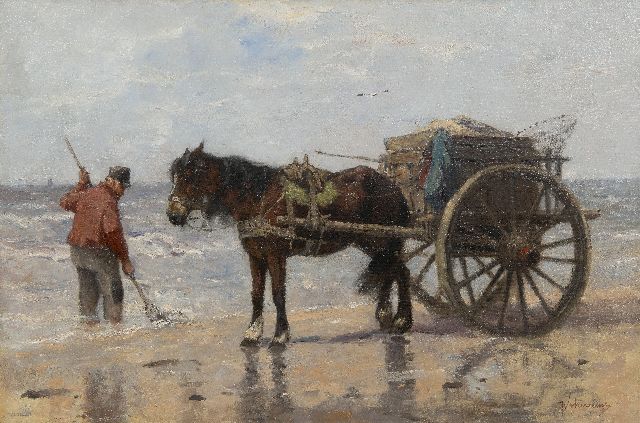 Johan Frederik Cornelis Scherrewitz | Shell fisherman on the beach, oil on canvas, 57.7 x 86.4 cm, signed l.r.