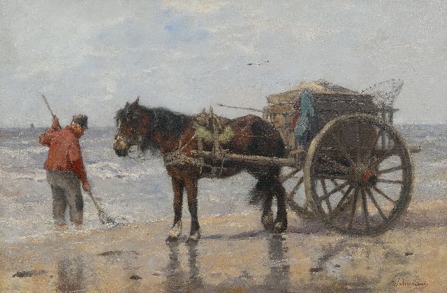 Scherrewitz J.F.C.  | Shell fisherman on the beach, oil on canvas 57.7 x 86.4 cm, signed l.r.