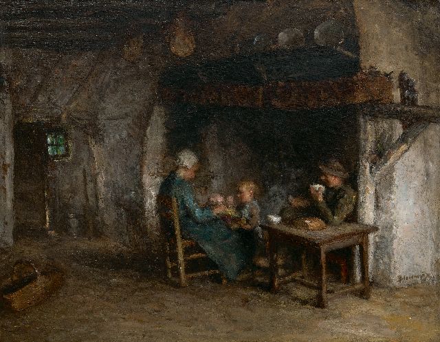 Bernard Blommers | A farmer's family, oil on canvas, 57.4 x 71.4 cm, signed l.r.