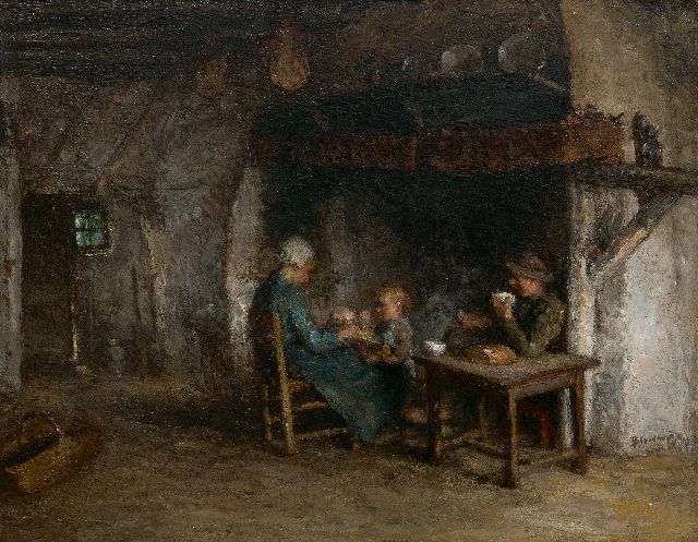 Blommers B.J.  | A farmer's family, oil on canvas 57.4 x 71.4 cm, signed l.r.