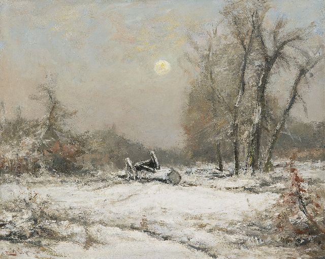 Louis Apol | Winter landscape by night, oil on canvas, 39.9 x 50.4 cm, signed l.l.