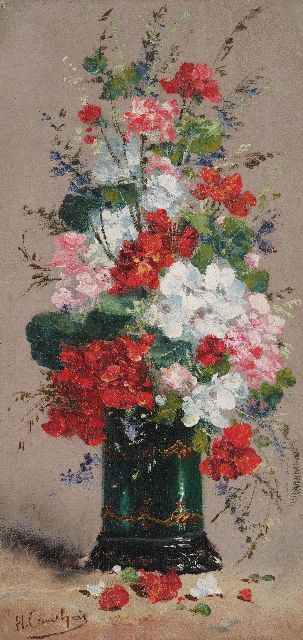Eugène-Henri Cauchois | Flower still life, oil on canvas, 36.1 x 17.7 cm, signed l.l.