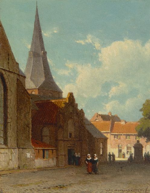 Weissenbruch J.  | A walk in a sunny city, oil on panel 19.0 x 14.9 cm, signed l.r.