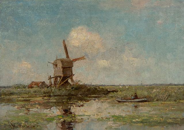 Louis Stutterheim | Windmill in a polder landscape, oil on canvas, 25.4 x 35.5 cm, signed l.l.