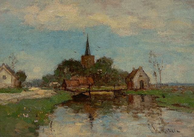 Louis Stutterheim | Village church by the water, oil on canvas, 25.4 x 35.5 cm, signed l.r.