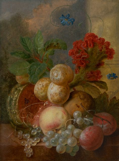 Jan Evert Morel I | Fruit still life, oil on panel, 36.8 x 27.4 cm, signed l.l.