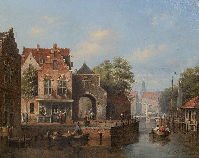 Scheerboom A.  | Daily activities in a Dutch town, oil on canvas 53.5 x 66.6 cm, signed l.r. and dated 1856