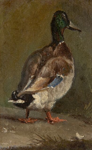 Willem Maris | Study of a drake, oil on paper laid down on panel, 10.2 x 6.5 cm, gesigneerd l.o.
