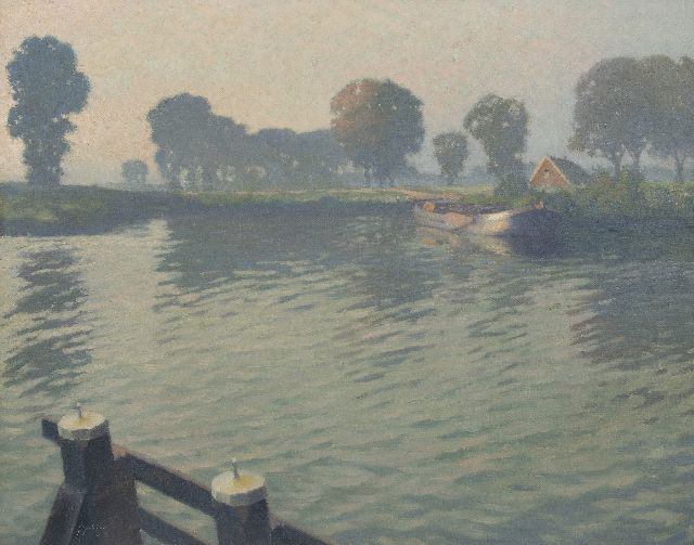 A.P. Schotel | A moored barge near Muiden, oil on canvas, 80.2 x 100.5 cm, signed l.l.