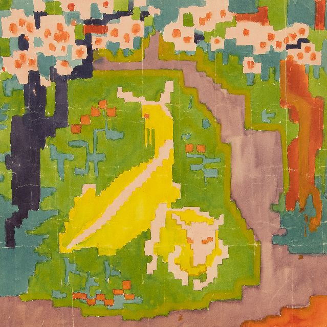 Jan Altink | Design for a tapestry: Two goats, watercolour on paper, 49.7 x 49.9 cm, signed on the reverse