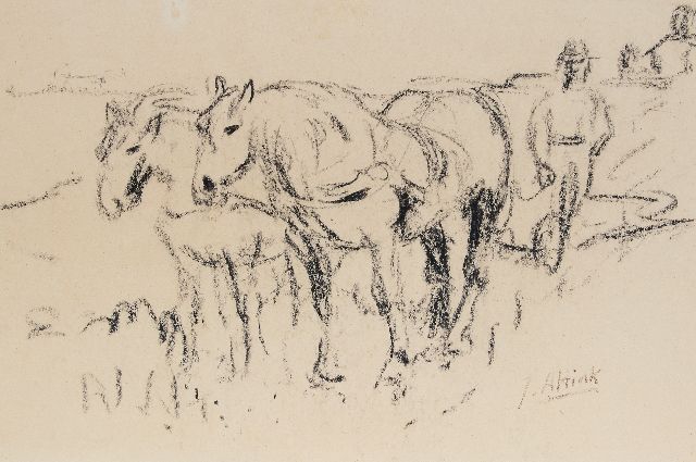 Jan Altink | Plowing farmer, chalk on paper, 50.1 x 70.4 cm, signed l.r.