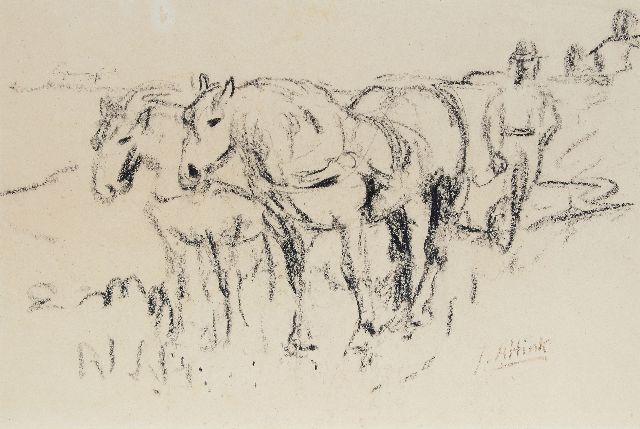 Altink J.  | Plowing farmer, chalk on paper 50.1 x 70.4 cm, signed l.r. and without frame