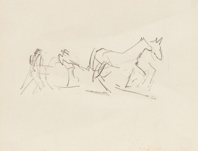 Jan Altink | Plowing farmer, pencil on paper, 16.1 x 20.8 cm, signed l.r. with studio stamp