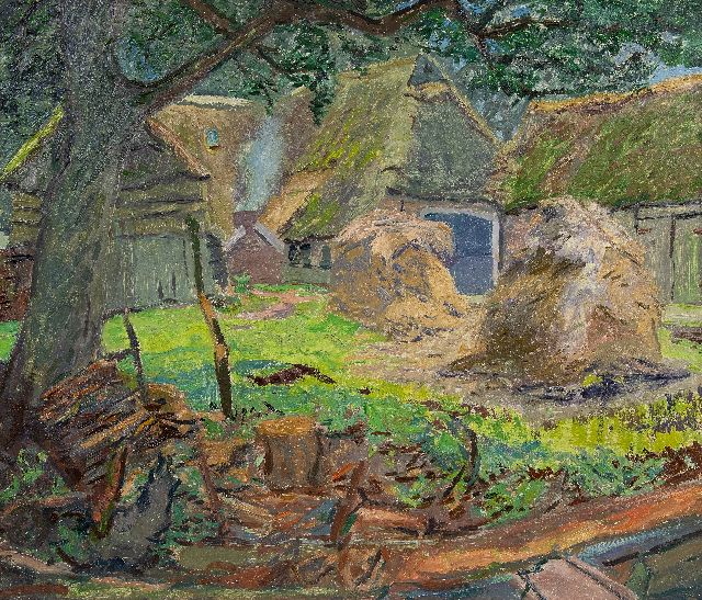 Jannes de Vries | Farmyard with hay shards, oil on canvas, 60.4 x 70.8 cm, signed on the reverse with monogram