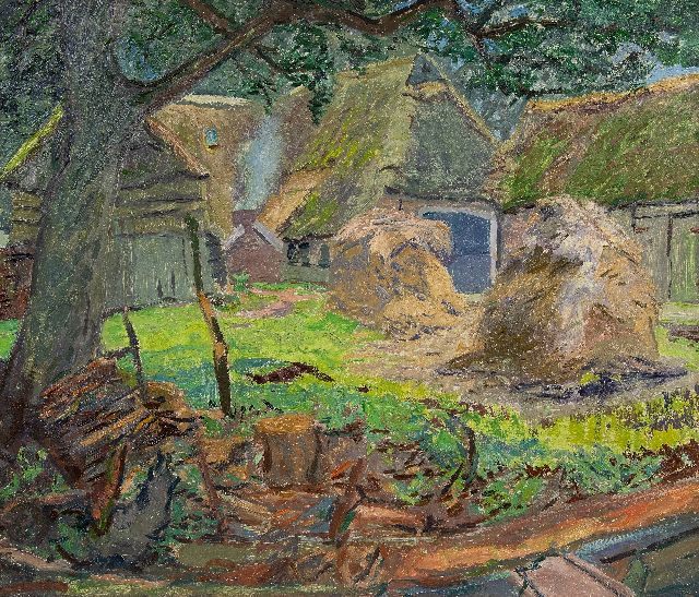 Vries J. de | Farmyard with hay shards, oil on canvas 60.4 x 70.8 cm, signed on the reverse with monogram