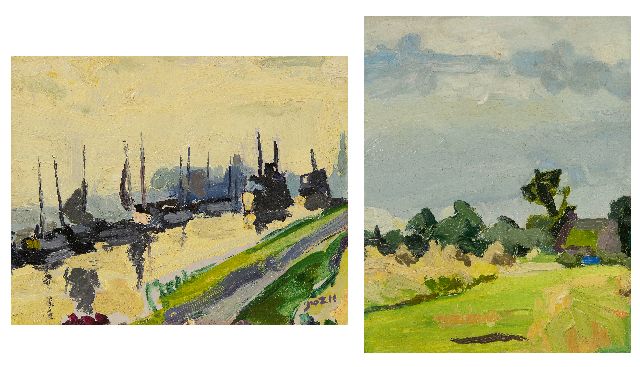 Jan van der Zee | Ships in the Damsterdiep; on the reverse: Summer landscape, oil on panel, 24.4 x 30.5 cm, signed l.r.
