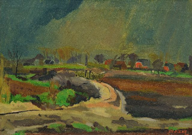 Zee J. van der | Landscape with farms in Groningen, oil on canvas 50.3 x 70.5 cm, signed l.r. and dated '37