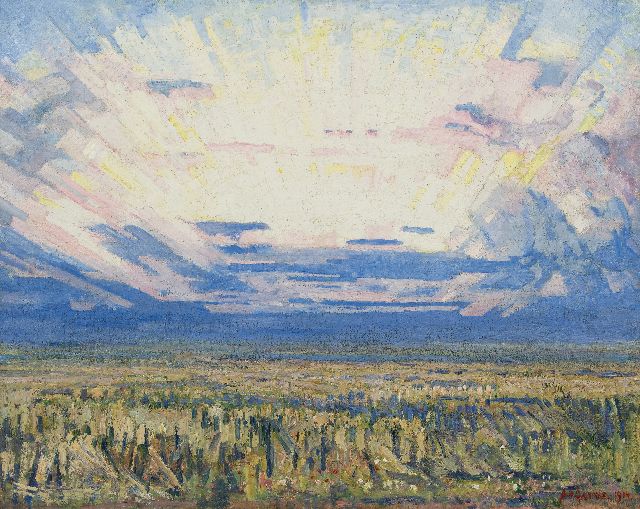 Herman Gouwe | Landscape at sunrise, oil on canvas, 79.8 x 99.5 cm, signed l.r. and dated 1914