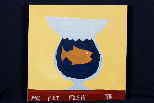 Tim Brown | My pet fish, acrylic on panel, 39.0 x 40.0 cm, signed l.r. with initials
