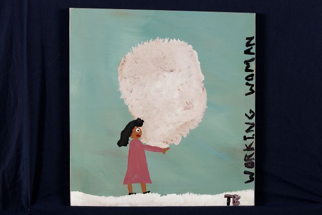 Tim Brown | Working woman, acrylic on panel, 45.0 x 43.0 cm, signed l.r. with initials