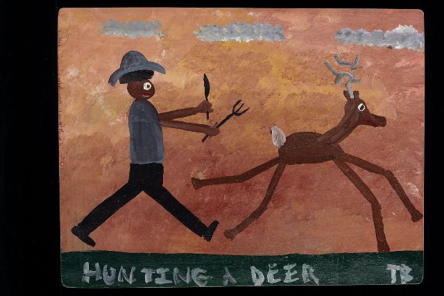 Brown T.  | Hunting a deer, acrylic on panel 35.0 x 46.0 cm, signed l.r. with initials