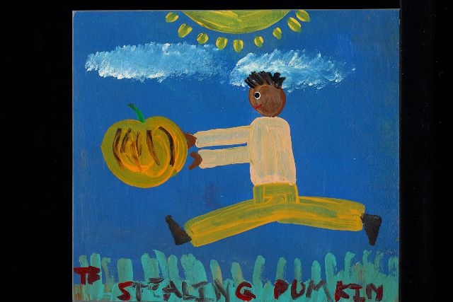 Tim Brown | Stealing pumkin, acrylic on panel, 35.0 x 39.0 cm, signed l.l. with initials