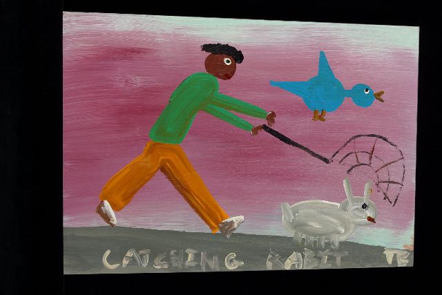 Tim Brown | Catching rabit, acrylic on panel, 38.0 x 53.0 cm, signed l.r. with initials