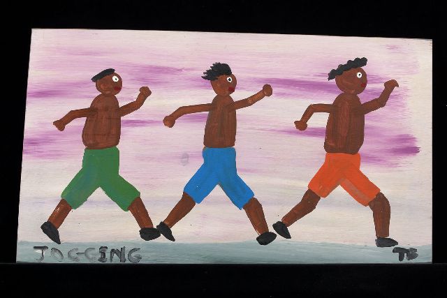 Tim Brown | Jogging, acrylic on panel, 34.0 x 61.0 cm, signed l.r. with initials