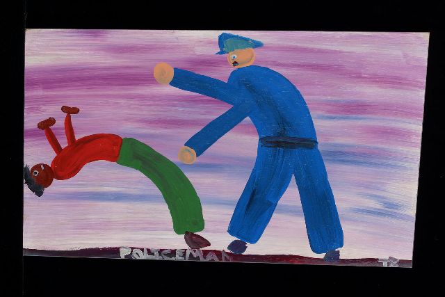 Tim Brown | Policeman, acrylic on panel, 34.0 x 59.0 cm, signed l.r. with initials