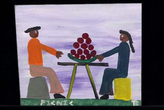 Tim Brown | Picnic, acrylic on panel, 34.0 x 42.0 cm, signed l.r. with initials