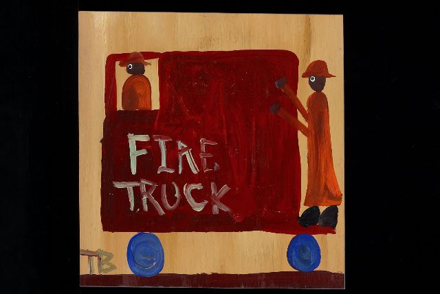 Tim Brown | Fire truck, acrylic on panel, 38.0 x 37.0 cm, signed l.l. with initials