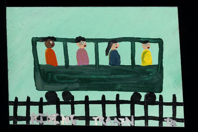 Brown T.  | Riding train, acrylic on panel 33.0 x 48.0 cm, signed l.r. with initials