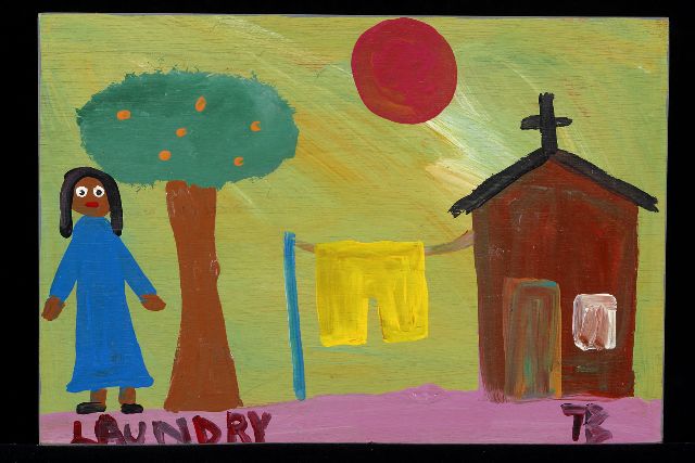 Tim Brown | Laundry, acrylic on panel, 28.0 x 41.0 cm, signed l.r. with initials