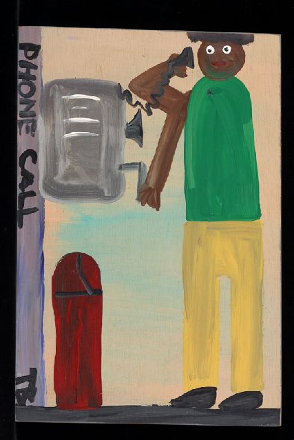 Tim Brown | Phone call, acrylic on panel, 43.0 x 29.0 cm, signed l.l. with initials