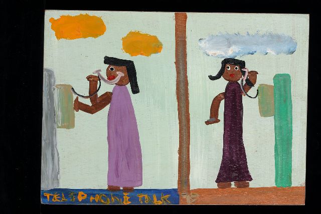 Tim Brown | Telephone talk, acrylic on panel, 35.0 x 48.0 cm, signed l.c. with initials