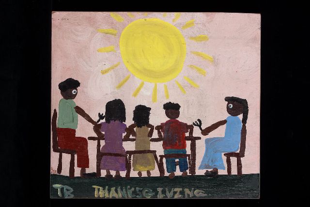 Brown T.  | Thanksgiving, acrylic on panel 39.0 x 43.0 cm, signed l.l. with initials