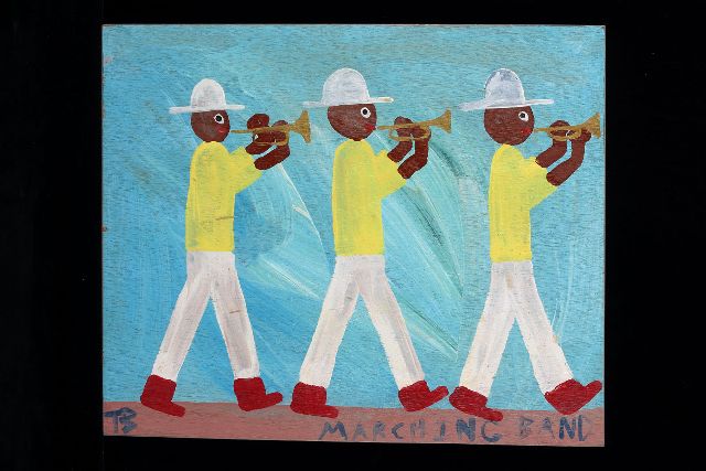 Tim Brown | Marching band, acrylic on panel, 42.0 x 51.0 cm, signed l.l. with initials