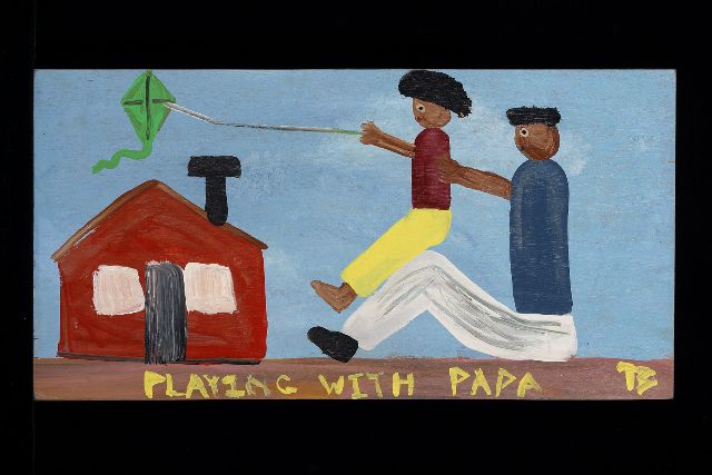 Brown T.  | Playing with papa, acrylic on panel 28.0 x 56.0 cm, signed l.r. with initials