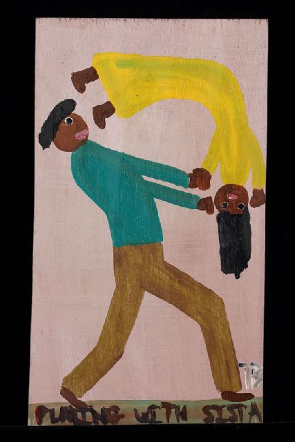 Tim Brown | Playing with sista, acrylic on panel, 53.0 x 30.0 cm, signed l.r. with initials