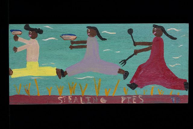 Tim Brown | Stealing pies, acrylic on panel, 25.0 x 55.0 cm, signed l.r. with initials