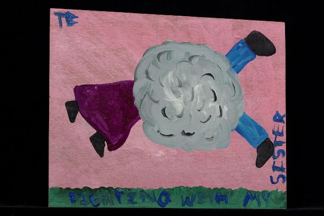 Brown T.  | Fighting with my sister, acrylic on panel 36.0 x 44.0 cm, signed u.l. with initials