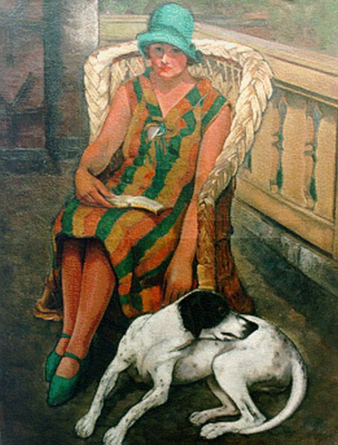 Meurs H.H.  | A lady and her dog, oil on canvas 116.2 x 90.0 cm, signed l.r. and dated 1925