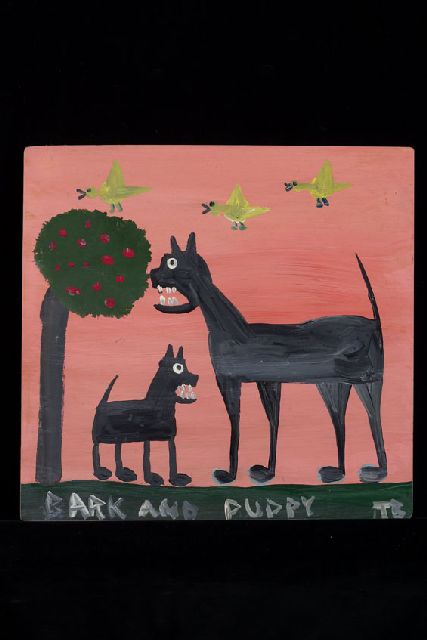 Tim Brown | Bark and puppy, acrylic on panel, 41.0 x 43.0 cm, signed l.r. with initials