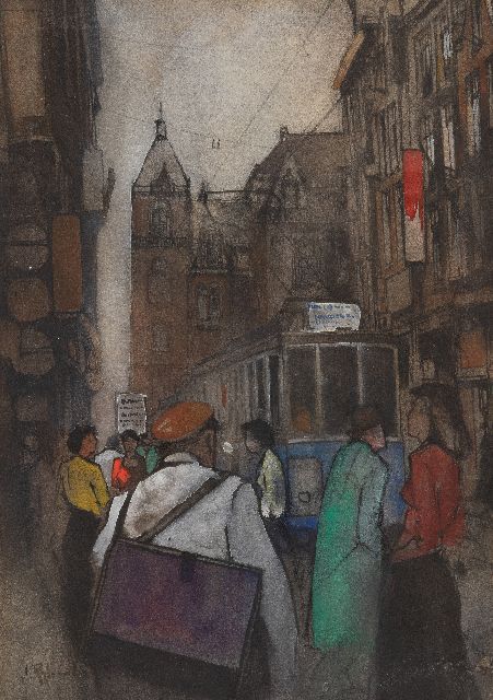 Jan Rijlaarsdam | The Leidsestraat in Amsterdam, pastel and watercolour on paper, 28.2 x 20.2 cm, signed l.l.