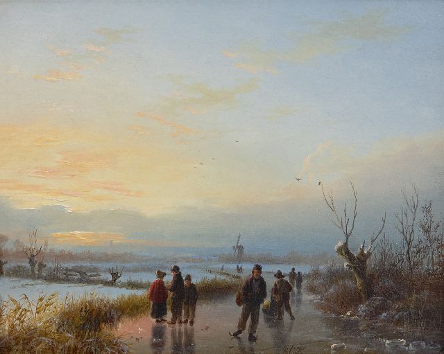 Barend Cornelis Koekkoek | Skaters in a winter landscape, oil on panel, 15.5 x 19.5 cm, signed l.c. with initials and painted  jaren '30