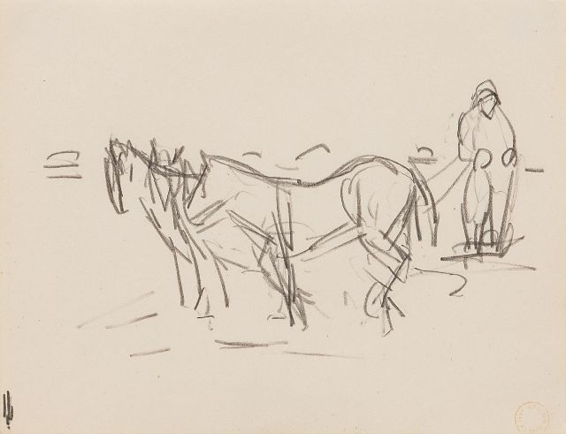 Jan Altink | Plowing farmer, pencil on paper, 15.0 x 20.0 cm, signed l.r. with studio stamp