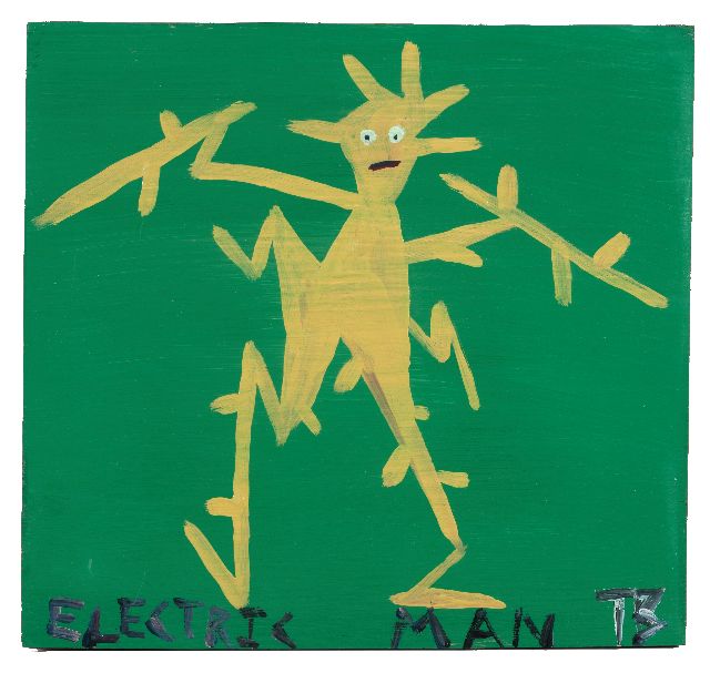 Tim Brown | Electric man, acrylic on panel, 36.0 x 38.0 cm, signed l.r. with initials