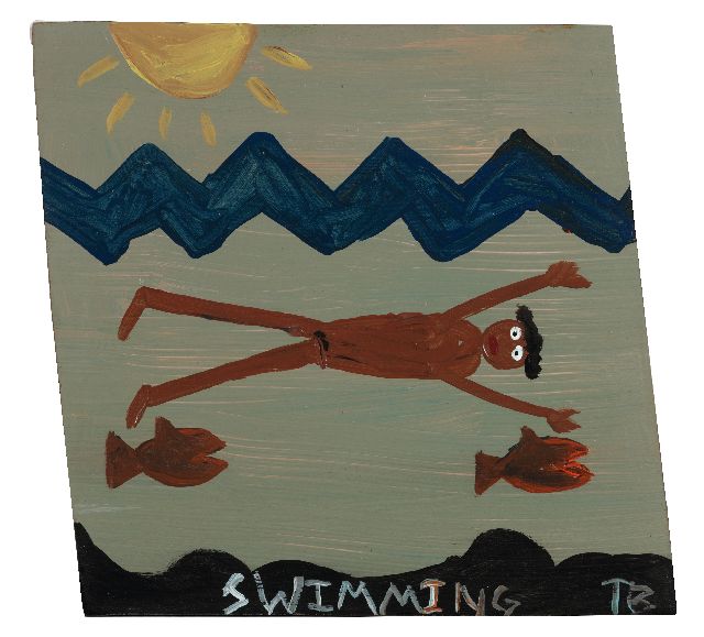 Tim Brown | Swimming, acrylic on panel, 40.0 x 41.0 cm, signed l.r. with initials